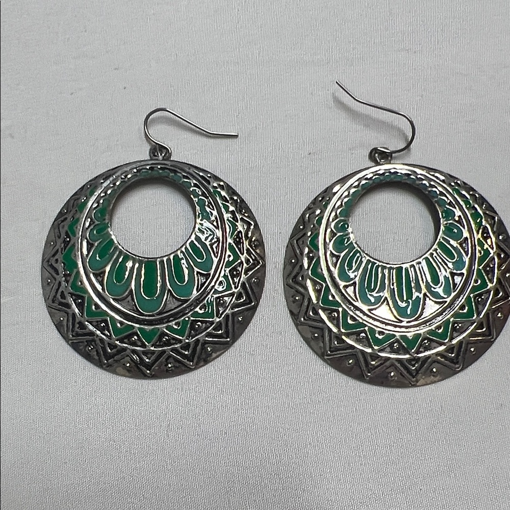 Silver and Green Dangle Earrings